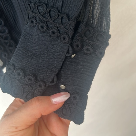 Club Monaco sheer silk blouse mandarin collar embroidered button up size small - Picture 7 of 9